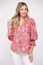 Botanical Print Smocked Yoke Blouse Twisted Sisters at Twisted Sisters